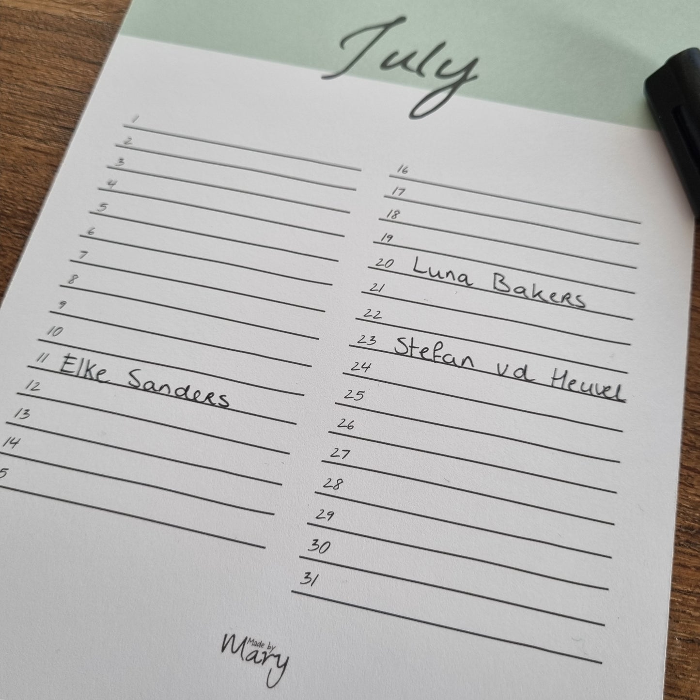 Verjaardagskalender groen