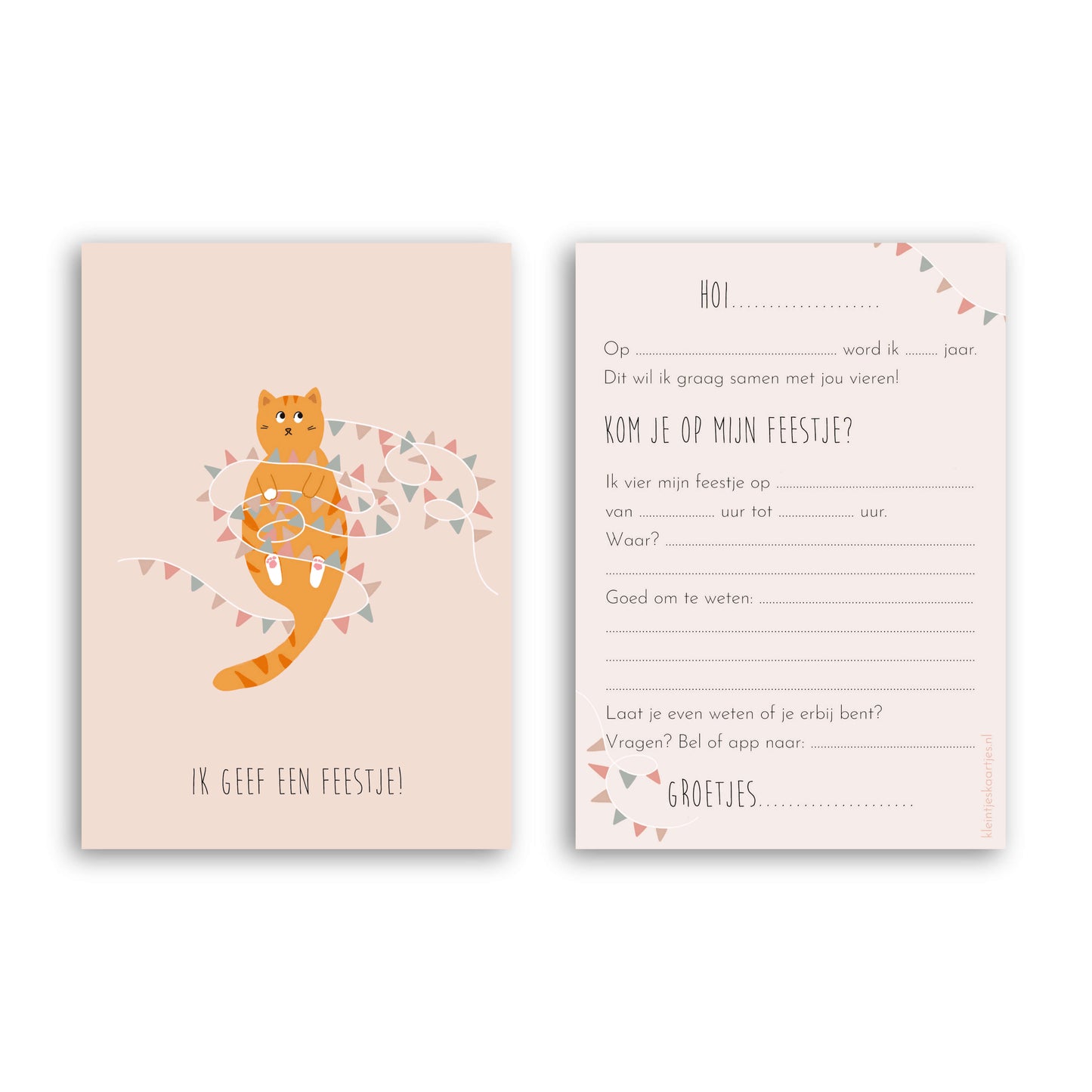 Uitnodiging kinderfeestje - Kat (6 stuks)