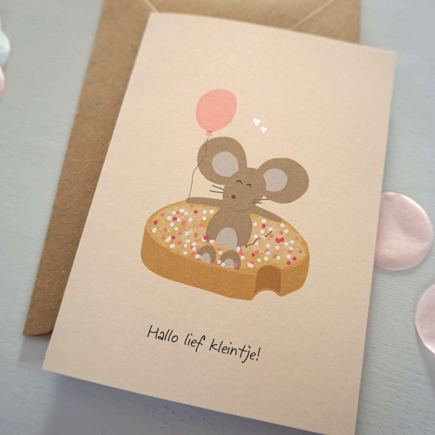 Wenskaart geboorte - Muis meisje