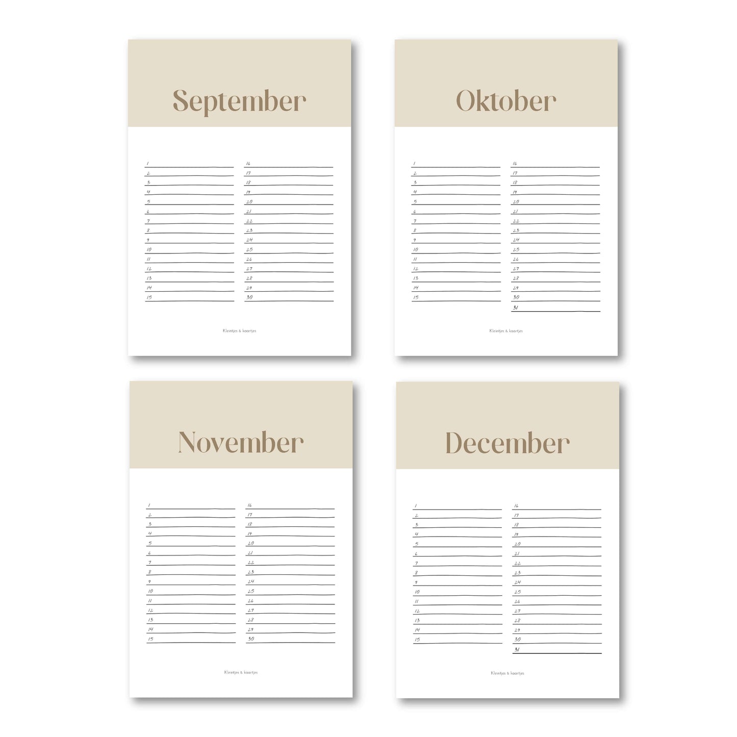Verjaardagskalender beige