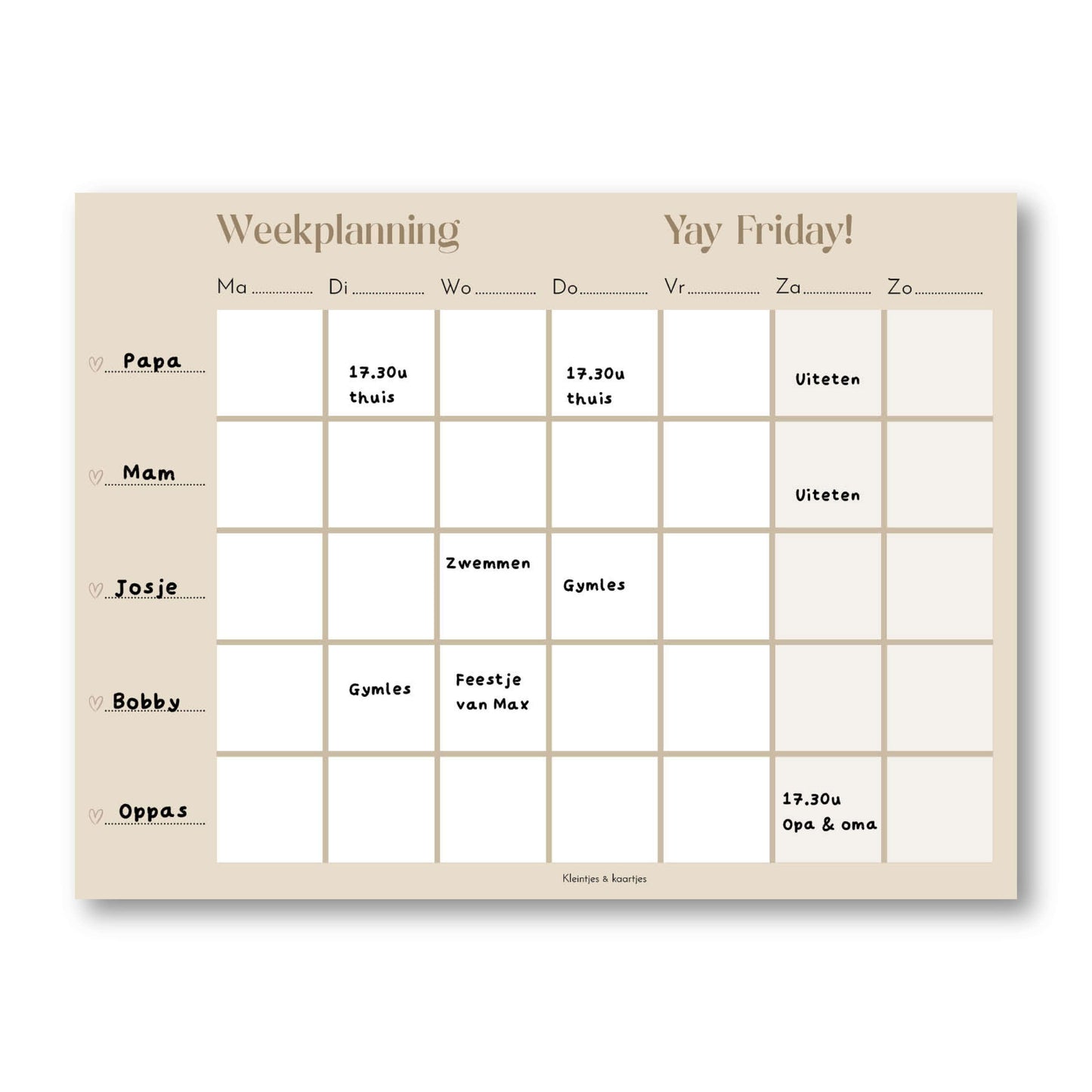 Weekplanner whiteboard