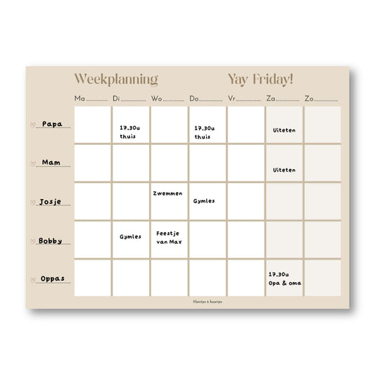Weekplanner whiteboard